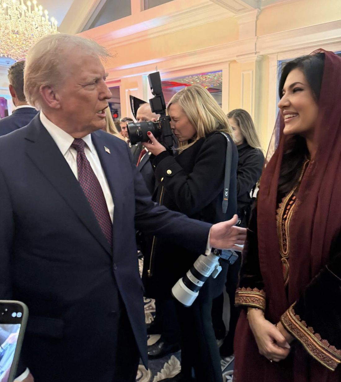 Saudi ambassador to the US Princess Reema bint Bandar and US President Donald Trump pose for a picture at Trump’s inauguration ceremony on Monday. (@rbalsaud)