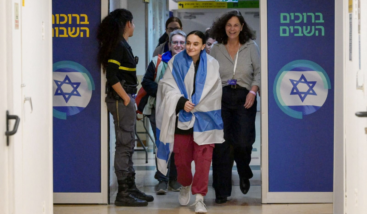 Released British-Israeli hostage Emily Damari arrives at Sheba Medical Center in Ramat Gan, Israel, after being held in Gaza since the deadly October 7 2023 attack by Hamas, in this?handout?image obtained by Reuters on January 19, 2025. (REUTERS)