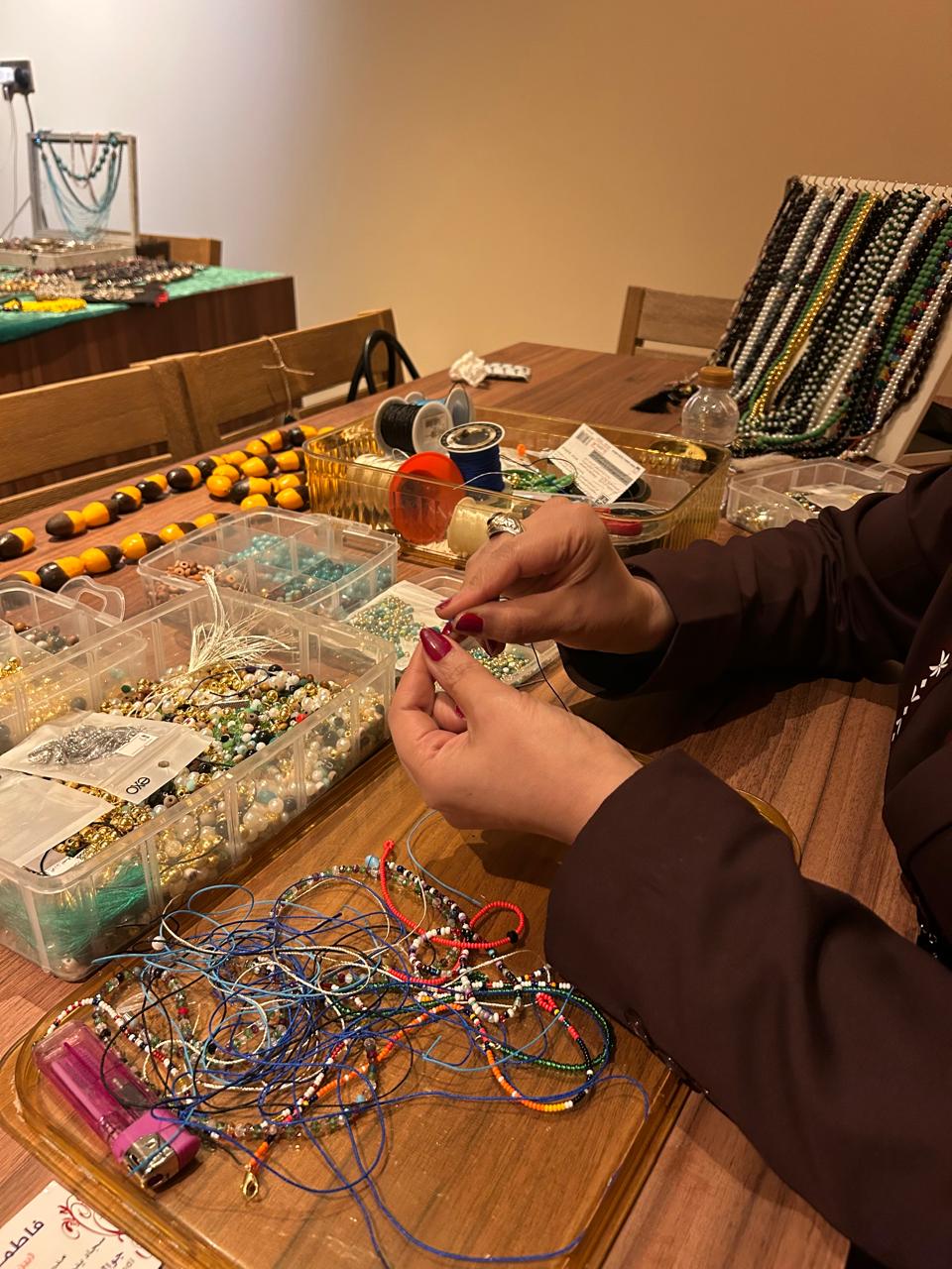 “The making of Misbaha is a traditional craft for us in Makkah and Madinah for pilgrims. It started there with the stones that were available there such as the red corals they used to get from the Red Sea, or the olive and date seeds.” Ibtisam Alghamdi told Arab News. (AN Photo Haifa Alshammari)