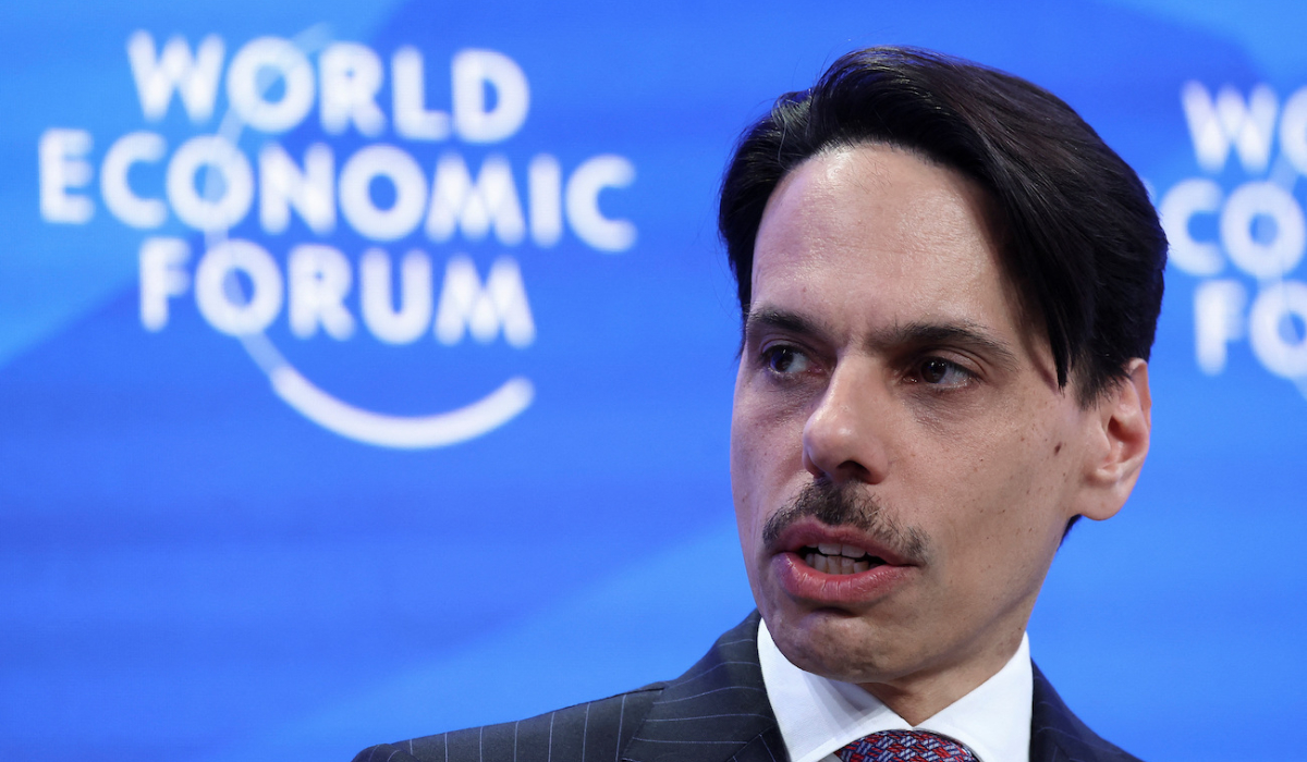 Saudi Foreign Minister Prince Faisal bin Farhan speaks at the WEF in Davos on January 21, 2025. (AFP)