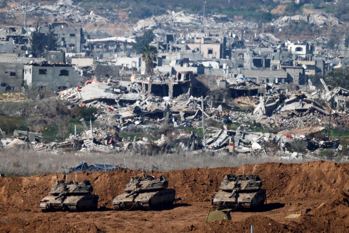A view shows Israeli tanks near the border with Gaza, amid a ceasefire between Israel and Hamas, as seen from Israel, January 21, 2025. (REUTERS)