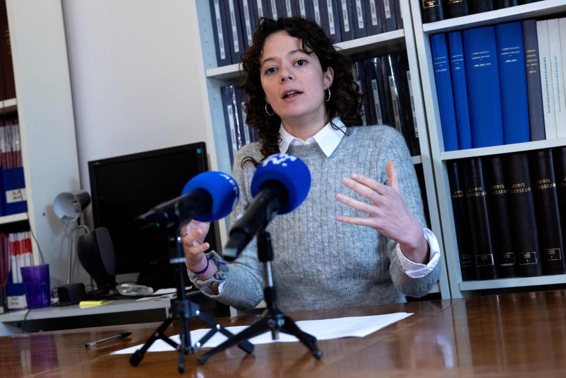 Boualem Naman's French lawyer Marie David-Bellouard holds a press conference in Paris on January 20, 2025 (AFP)