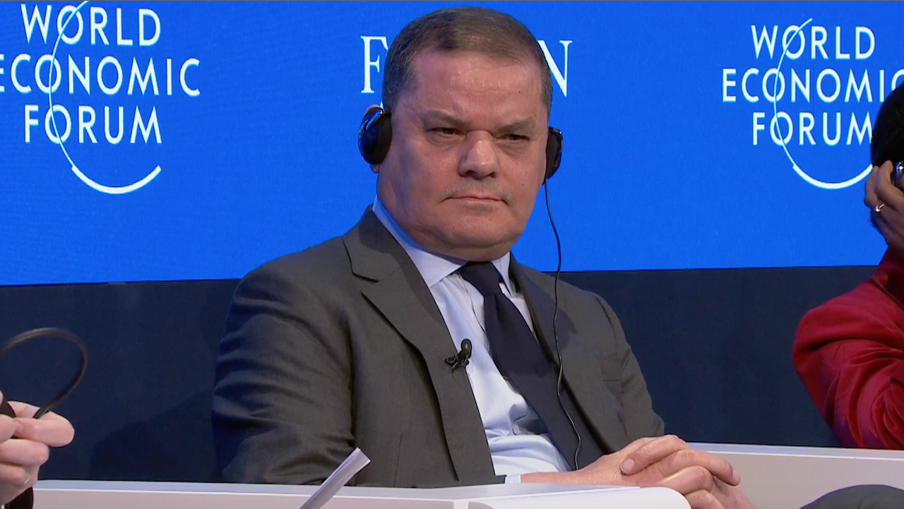Libyan Prime Minister Abdul Hamid Al-Debeibeh said Libya’s ongoing political crisis cannot be solved only from the point of view of security. (WEF/screengrab)