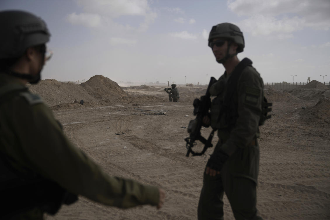 Israeli soldiers take up positions next to the Philadelphi Corridor along the border with Egypt, in the Gaza Strip, Sept. 13, 2024. (AP/File)