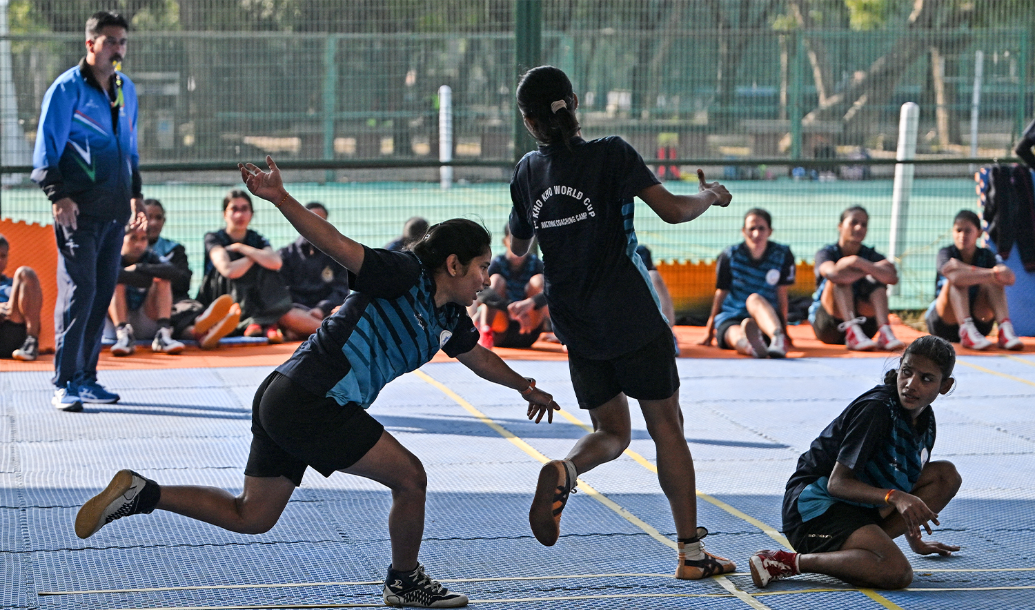 In this photograph taken on January 8, 2025, members of India's women's kho kho team take part in selection trials ahead of the upcoming Kho Kho World Cup in New Delhi. (AFP)