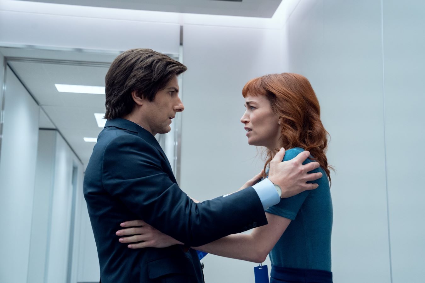 Adam Scott and Britt Lower in ‘Severance.’ (Apple TV+)