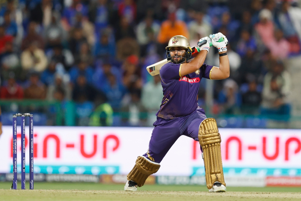 Alishan Sharafu of Abu Dhabi Knight Riders plays a shot during the the DP World ILT20 win over the MI Emirates at the Zayed Cricket Stadium in Abu Dhabi. (Vipin Pawar/ILT20)