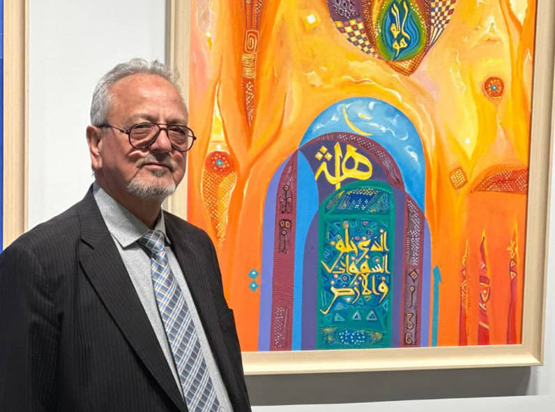 Syrian artist Ahmad Elias at the opening of his art gallery in Riyadh this month. (Supplied)