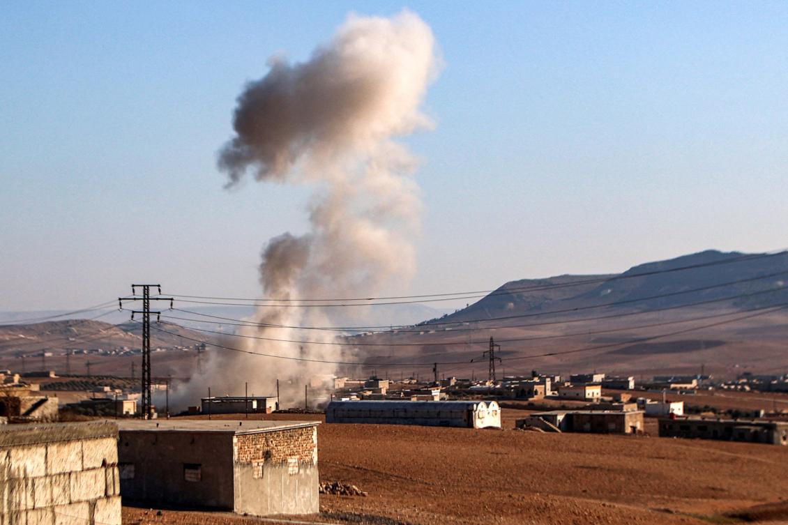 A plume of smoke erupts from bombardment amidst ongoing battles between the Turkish-backed Syrian National Army faction and the Kurdish-led Syrian Democratic Forces (SDF) at a position near the Tishrin Dam in the vicinity of Manbij, in the east of Syria's northern Aleppo province, on January 10, 2025. (File/AFP)