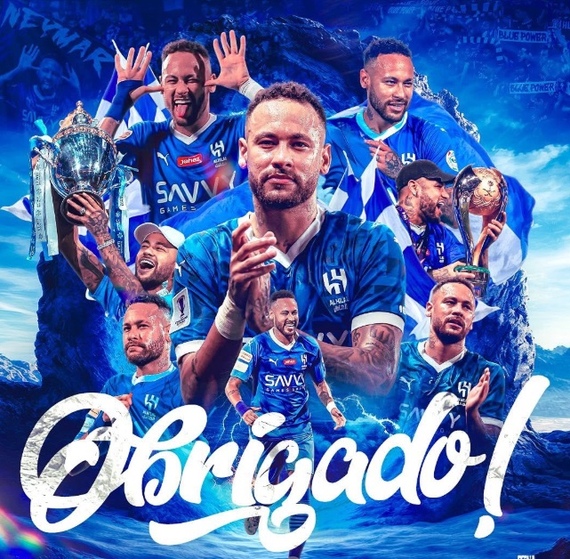 Brazilian forward Neymar took the opportunity on Tuesday to thank Saudi Arabia, Al-Hilal, and their fans after concluding his 17-month stint at the Saudi Pro League side. (X/@neymarjr)