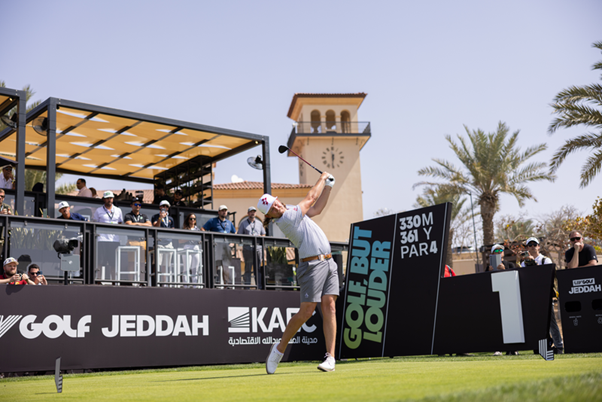 Cameron Smith of Ripper GC hits his shot from the first tee during the first round of LIV Golf Jeddah 2024 in King Abdullah Economic City. (LIV Golf)