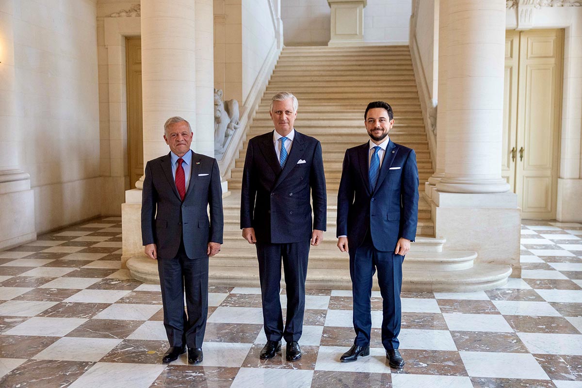The King of Jordan Abdullah II met King Philippe of Belgium in Brussels on Wednesday, accompanied by Crown Prince Hussein. (Petra)