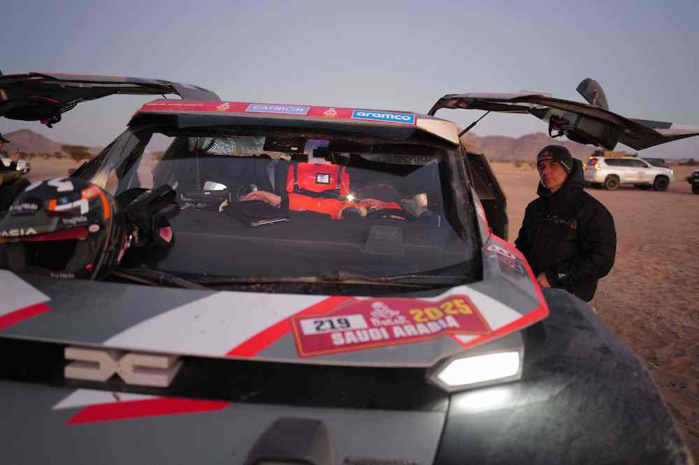 French driver Sebastien Loeb is seen at the bivouac during stage 2A of the Dakar Rally 2025, at the bivouac between Bisha and Bisha on Jan. 5, 2025. (AFP)