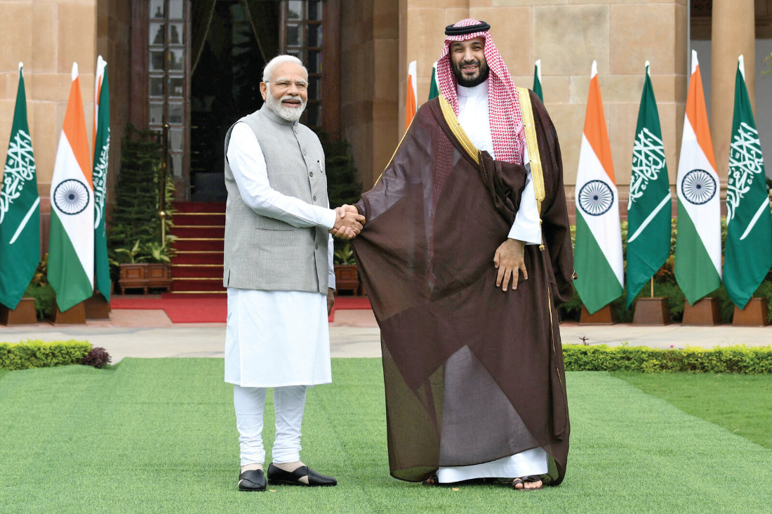 Crown Prince Mohammed bin Salman with Indian PM Narendra Modi at the G20 summit in New Delhi in September 2023. (Reuters/File)