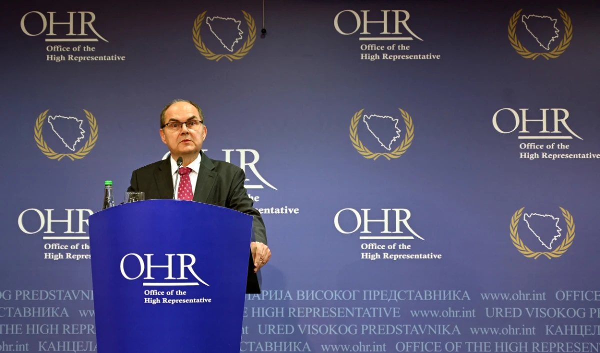 File photo showing Christian Schmidt, the High Representative for Bosnia and Herzegovina, speaking at a news conference in Sadrajeevo on July 1, 2023. (AFP file photo)