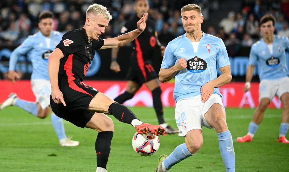 Barcelona suffered another setback to register Dani Olmo, left, to Spain’s High Council for Sports on Jan. 4, 2025 after the league and the federation said that the players can’t be registered again after already having been dropped because of the missed deadline. (AFP)