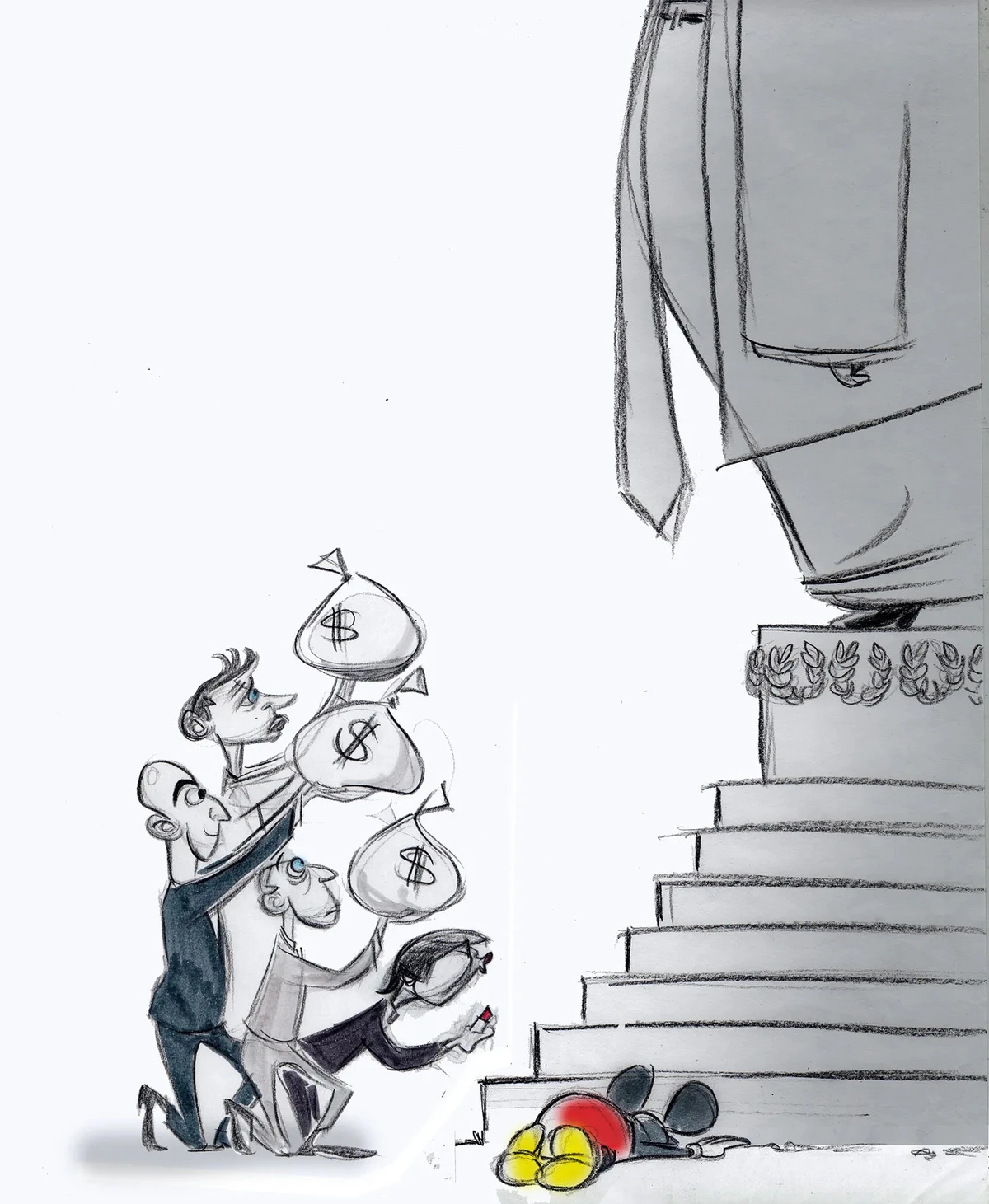 This photo was posted by cartoonist Ann Telnaes on her website, with a caption saying it was a rough draft of the cartoon "killed" by Washington Post.
