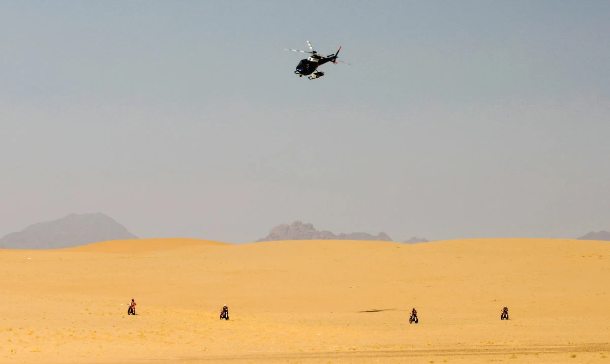 General view of bikes in action during Stage 2 of the Dakar Rally that started and ended at Bisha on Monday. (Reuters)