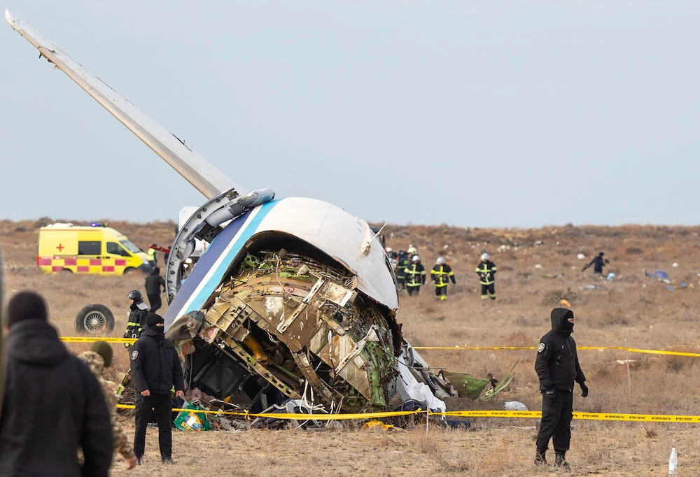 Azerbaijani President Ilham Aliyev, a close ally of Moscow, this week repeated that ‘guilt’ lay with Russia and accused it of ‘concealment’ of the real causes of the Azerbaijani Airlines jet crash. (AFP)