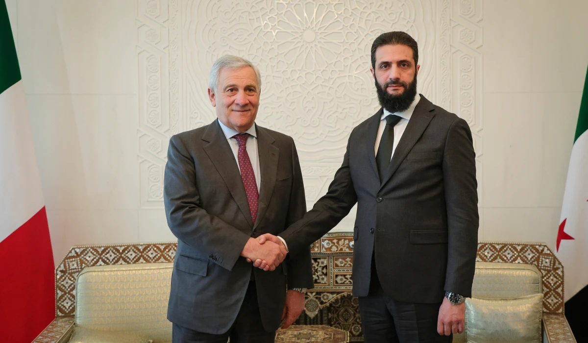 In this photo released by the Syrian official news agency SANA, Syria's de facto leader Ahmad al-Sharaa, formerly known as Abu Mohammed al-Golani, right, meets with Italian foreign minister Antonio Tajani in Damascus, Syria, Friday, Jan. 10, 2025. (AP)
