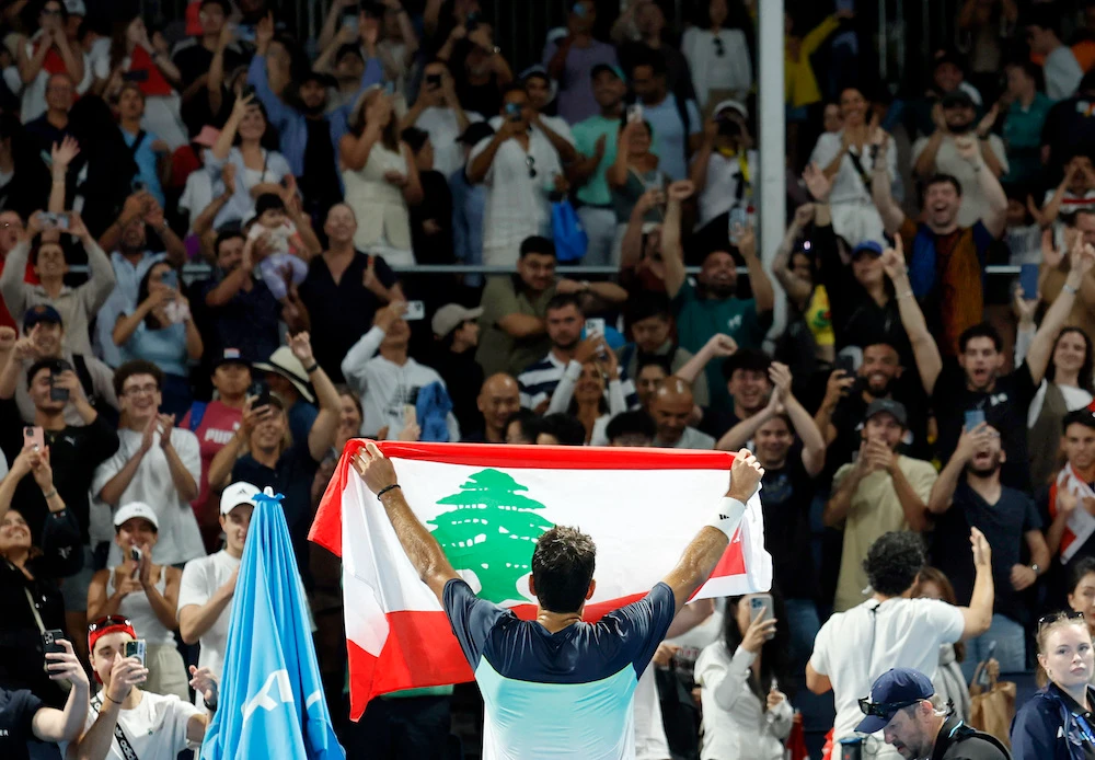 Lebanon’s Hady Habib celebrates winning his first round match against China’s Yunchaokete Bu. (Reuters)