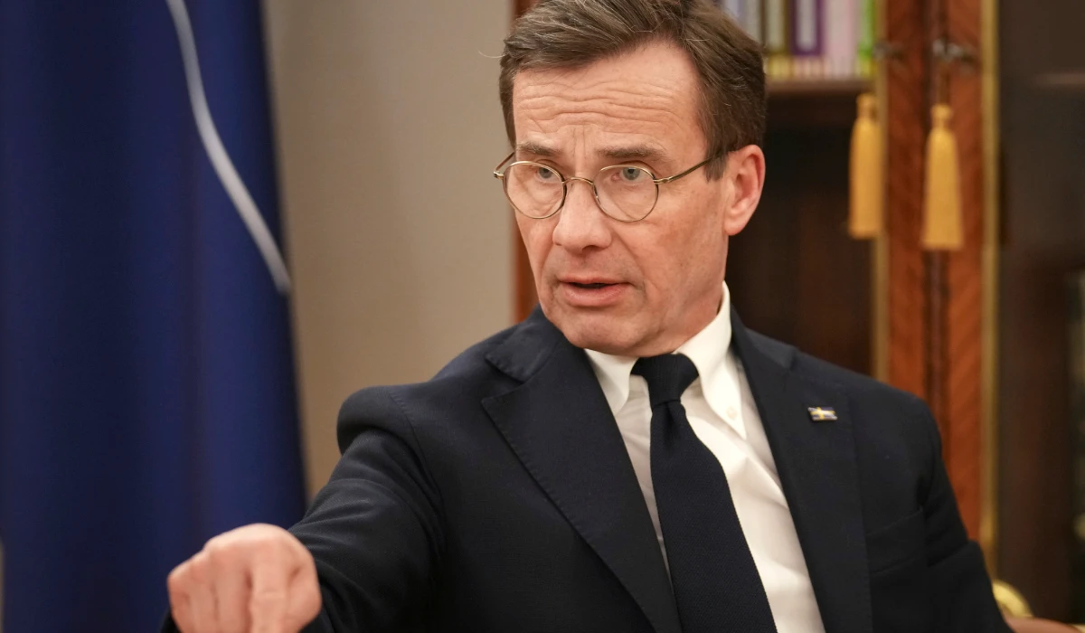 Sweden Prime Minister Ulf Kristersson speaks to the Associated Press during an interview at the Estonian Knighthood House in Tallinn, Estonia, on Dec. 17, 2024. (AP)