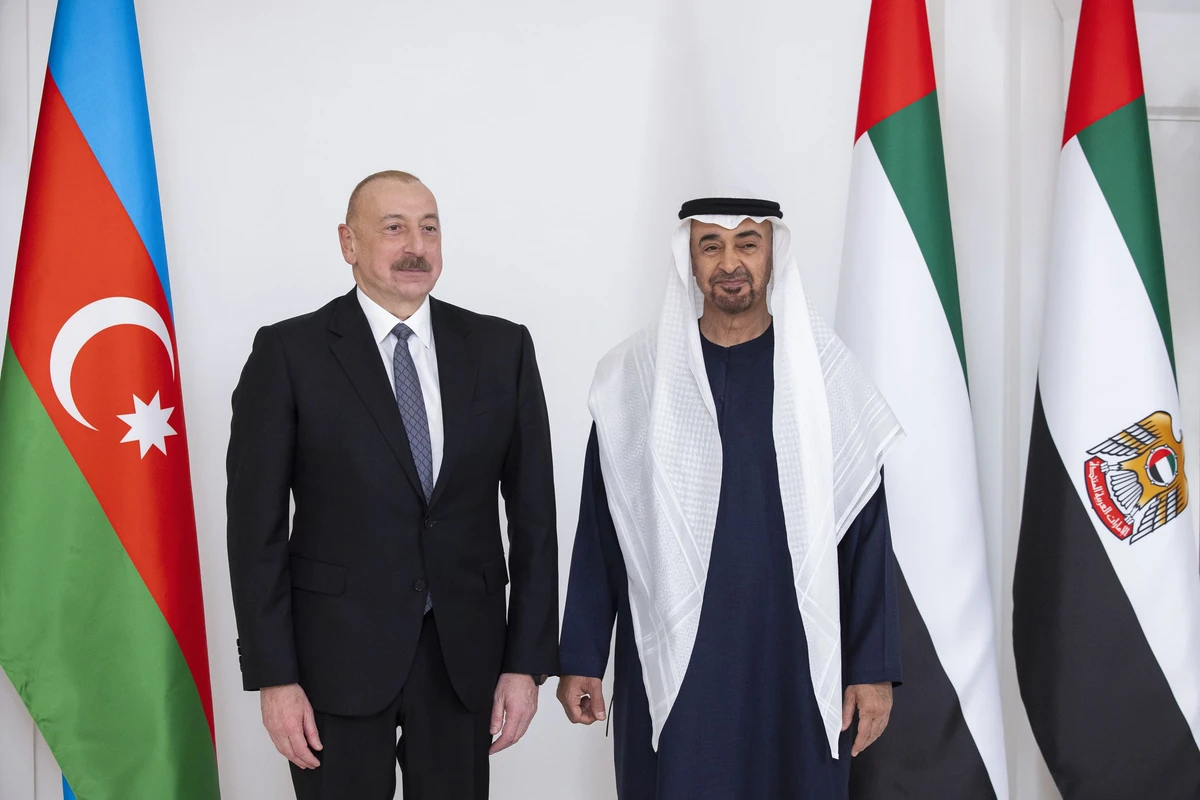 Sheikh Mohammed bin Zayed Al-Nahyan and Ilham Aliyev in Abu Dhabi, Jan. 13 (WAM)