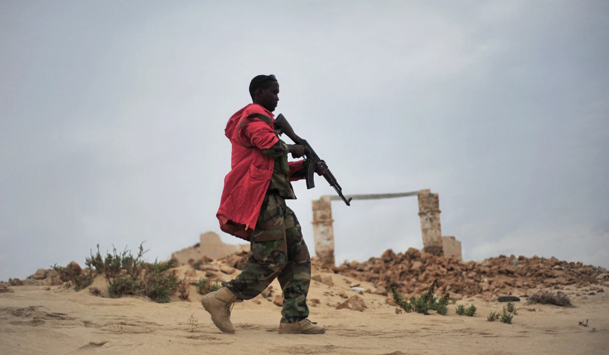 A member of the Somali security forces patrols along the coast of Qaw, in Puntland, northeastern Somalia on December, 18, 2016. (AFP)