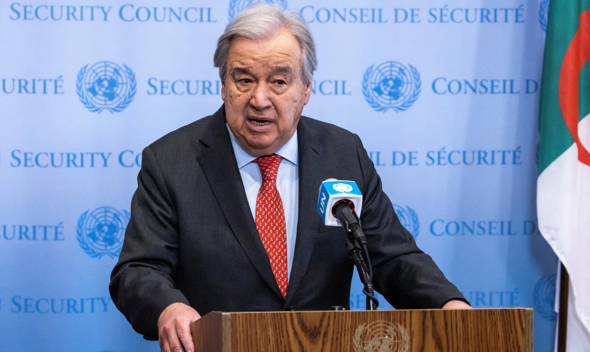 United Nations Secretary-General Antonio Guterres speaks about the Israel and Hamas ceasefire deal outside the Security Council at the United Nations Headquarters in New York City, US, January 15, 2025. (Reuters)
