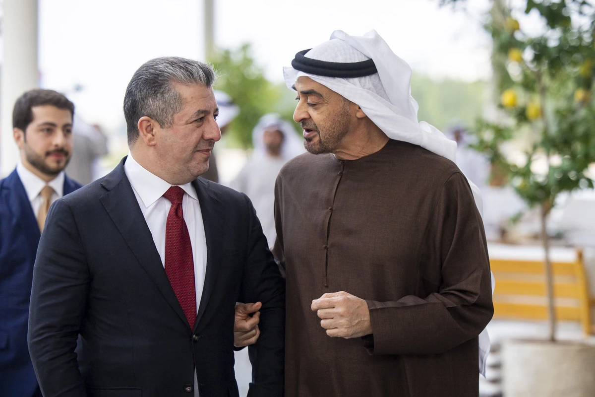 UAE President Sheikh Mohamed bin Zayed Al-Nahyan and Masrour Barzani, the president of the Kurdistan Regional Government of Iraq, in Abu Dhabi, Jan. 19 (WAM)