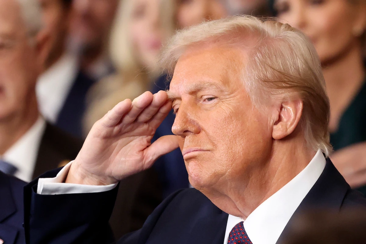 President Donald Trump salutes during the 60th Presidential Inauguration in the Rotunda of the US Capitol in Washington, Monday, Jan. 20, 2025. (AP)