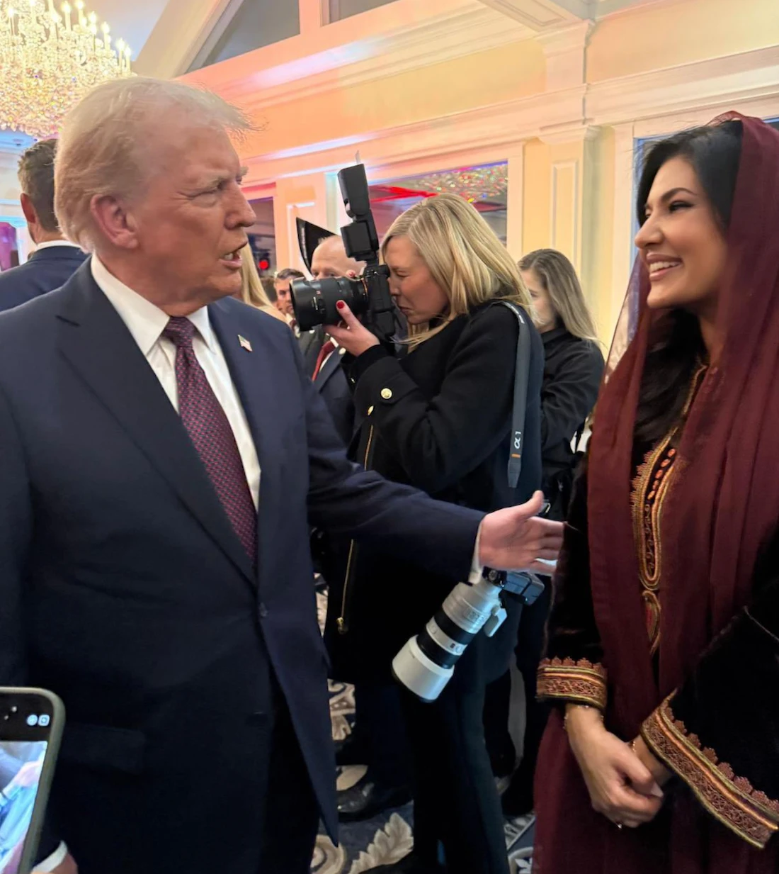 Saudi ambassador to the US Princess Reema bint Bandar and US President Donald Trump pose for a picture at Trump’s inauguration ceremony on Monday. (@rbalsaud)