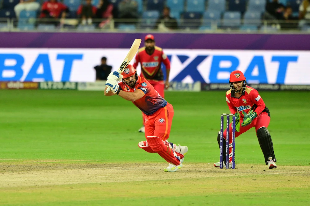 Player of the Match Gulbadin Naib of Dubai Capitals during the the DP World ILT20 win over the Desert Vipers held at the Dubai International Cricket Stadium. (ILT20)