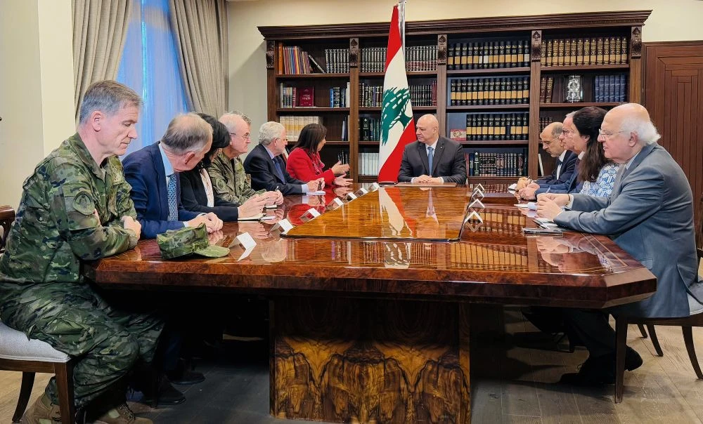 Joseph Aoun meets with Spanish Defense Minister Margarita Robles. (X/@Defensagob)