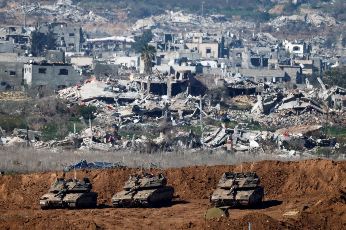 A view shows Israeli tanks near the border with Gaza, amid a ceasefire between Israel and Hamas, as seen from Israel, January 21, 2025. (REUTERS)