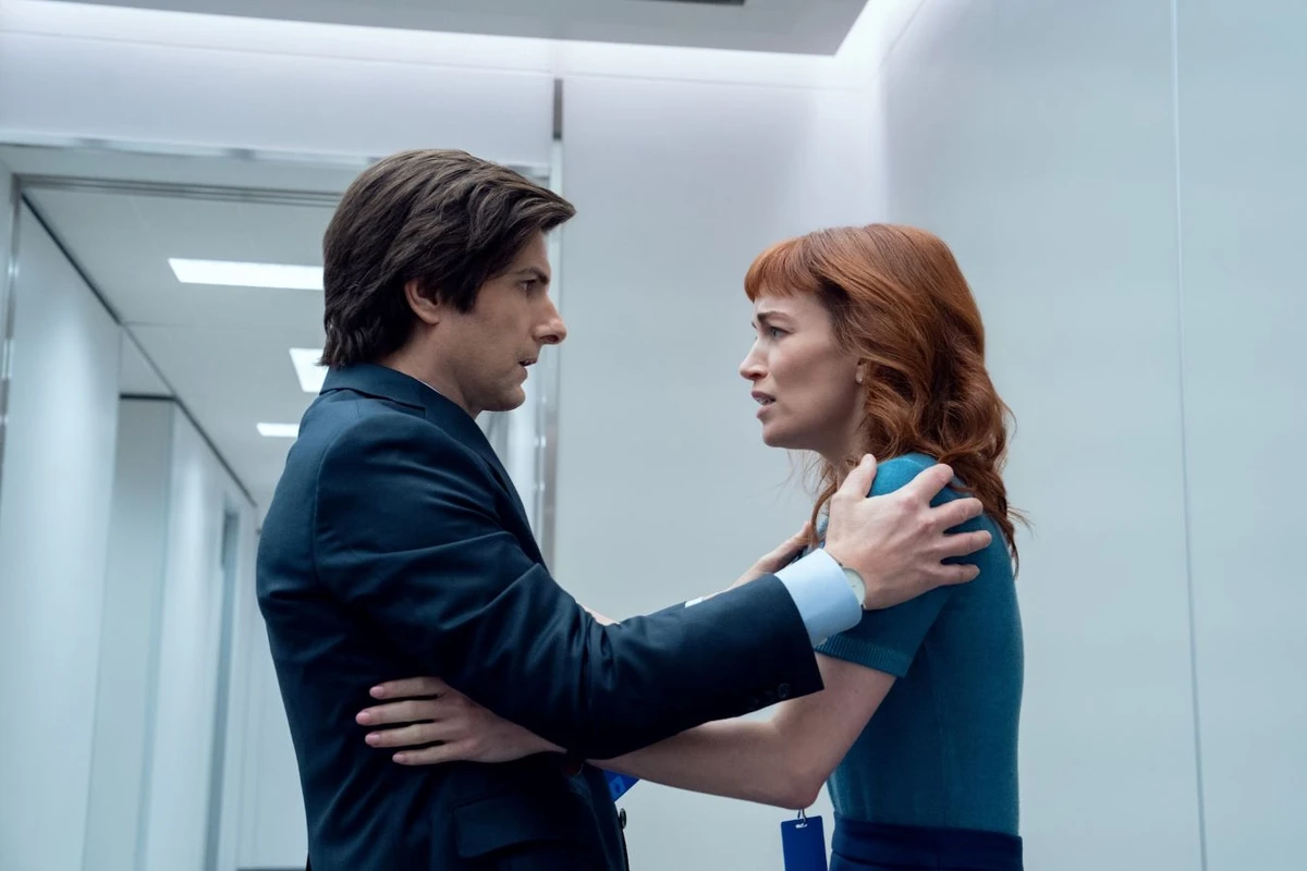 Adam Scott and Britt Lower in ‘Severance.’ (Apple TV+)