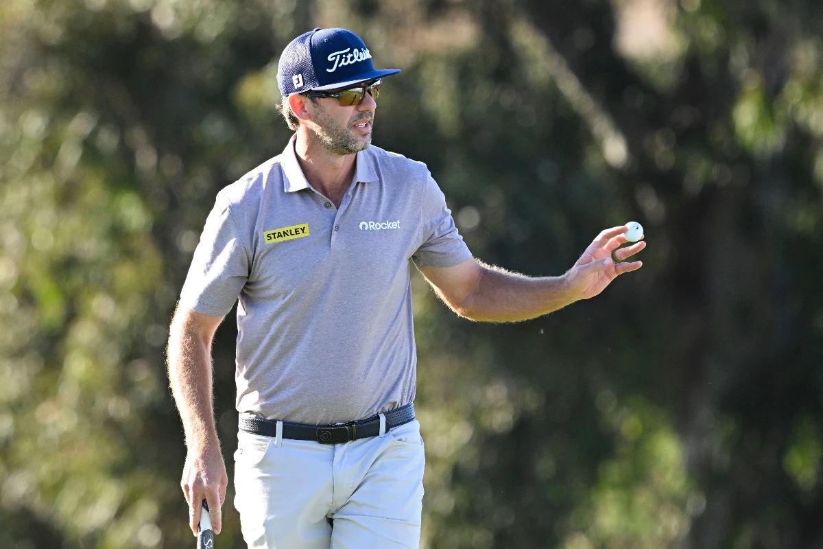 Lanto Griffin after hitting a birdie putt on the 13th hole of the South Course at Torrey Pines during the second round of the Farmers Insurance Open golf tournament Thursday in San Diego. (AP)