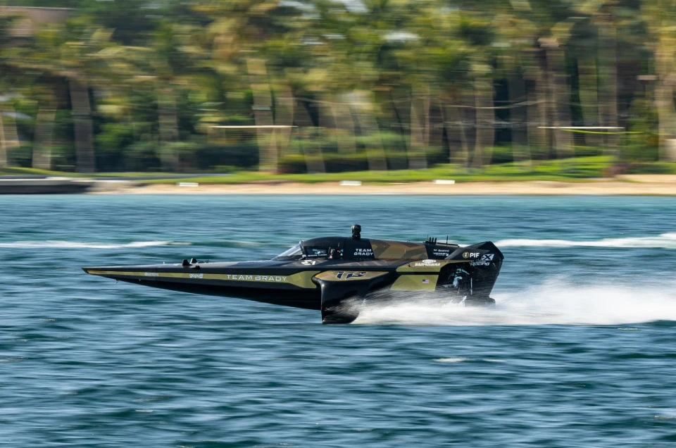 Team Brady on Friday secured pole position in the 2025 UIM E1 World Championship presented by PIF, the world’s first all-electric race boat series, which is taking place in Jeddah. (Supplied)