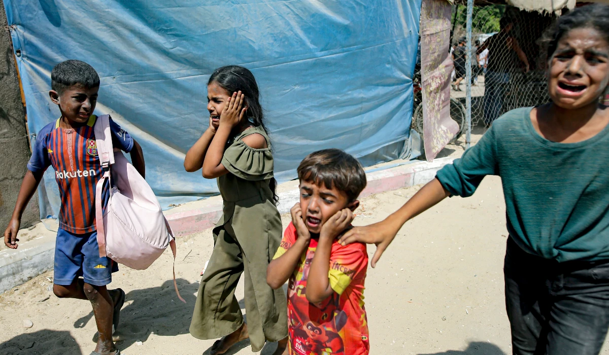 Palestinian children queue at a food distribution kitchen in Deir al-Balah, Gaza Strip, Thursday Nov. 28, 2024. (AP)
