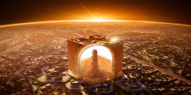 At the core of The Mukaab, a spiral tower will offer retail, dining, hospitality and entertainment facilities, while its upper floors will contain residential apartments. Supplied