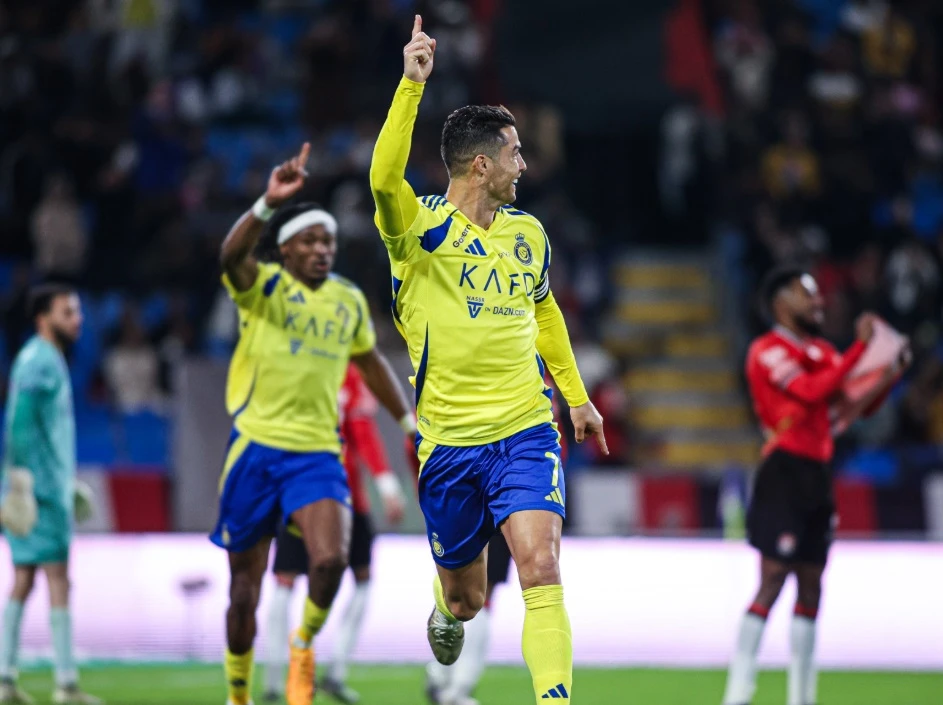 Cristiano Ronaldo was the star of the show once more as Al-Nassr won 2-1 at Al-Raed on Thursday to move within five points of Saudi Pro League leaders Al-Hilal and Al-Ittihad. (X/@SPL_EN)