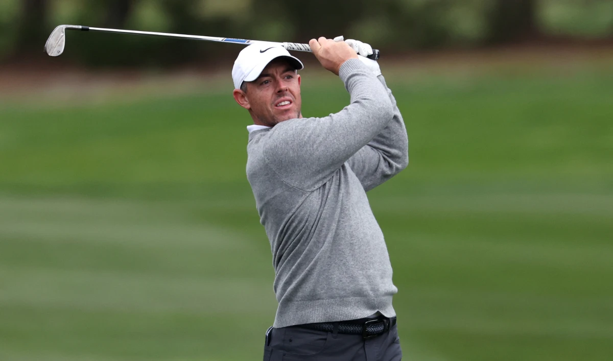 Rory McIlroy of Northern Ireland plays a shot on the ninth hole during the first round of the AT&T Pebble Beach Pro-Am 2025 at Spyglass Hill golf course on January 30, 2025 in Pebble Beach, California. (AFP)