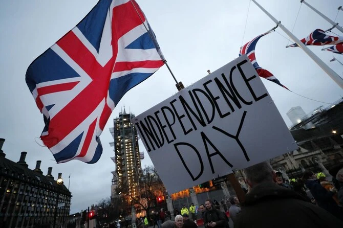 Brexit supporters celebrate during a rally in London on Jan 31, 2020. (AP/File)