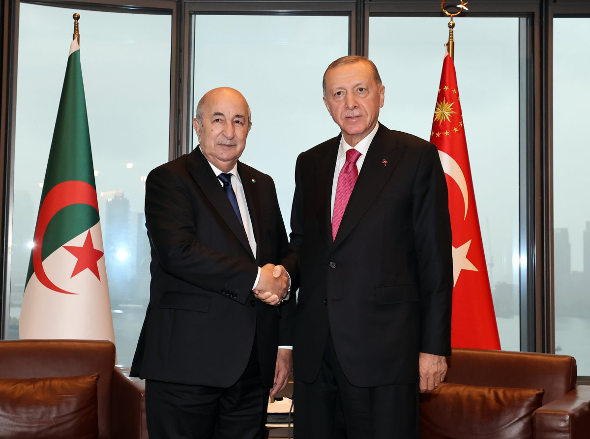 Turkish President Recep Tayyip Erdogan meeting with Algerian President Abdelmadjid Tebboune. (X photo)