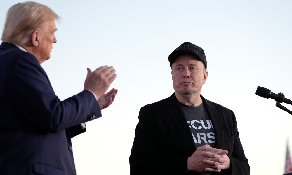 Donald Trump and Elon Musk at a campaign event at the Butler Farm Show, on Oct. 5, 2024, in Butler, Pennsylvania. (AP Photo)