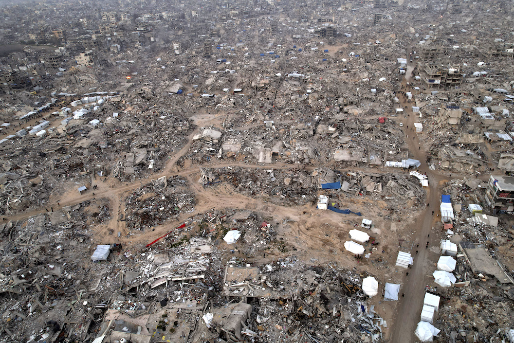 Above, tents between the destruction caused by the Israeli offensive in Jabaliya, Gaza Strip on Feb. 16, 2025. (AP)