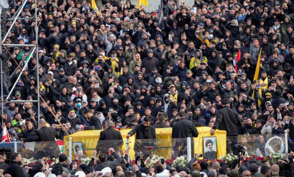 The funeral procession of Hassan Nasrallah and Hashem Safieddine commences in Beirut, Lebanon, Feb. 23, 2025. (AP Photo)