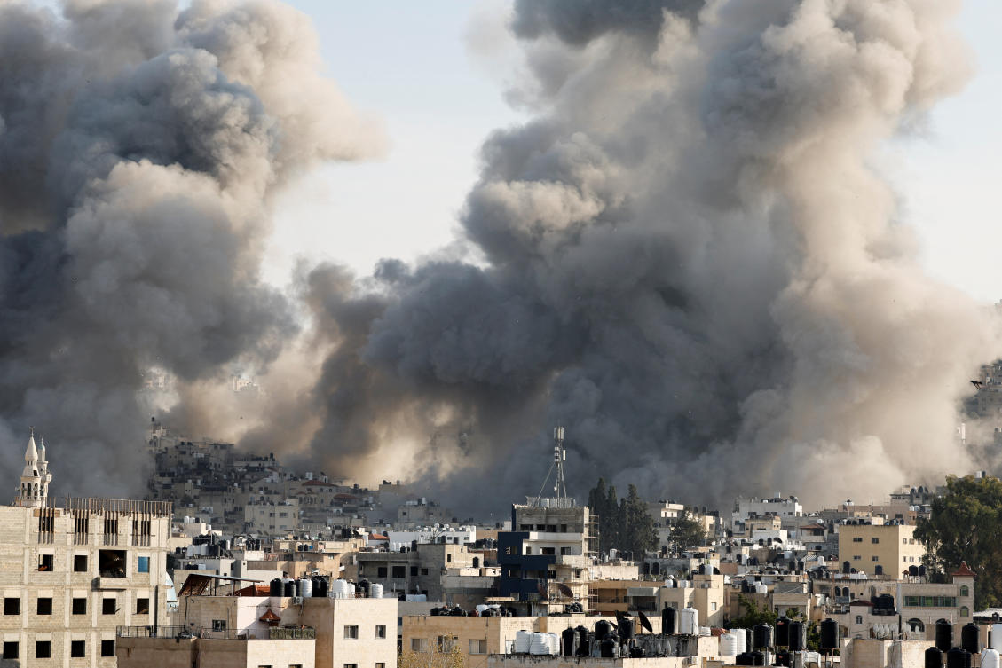 Smoke rises during an Israeli army operation in Jenin, in the Israeli-occupied West Bank, February 2, 2025. (Reuters)