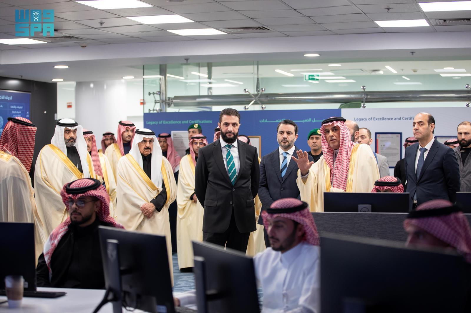 Ahmad Al-Sharaa, the interim president of the Syrian Arab Republic, has visited the headquarters of the Saudi Authority for Data and Artificial Intelligence in Riyadh. (SPA)