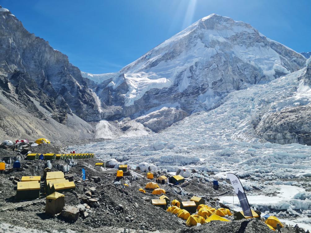 Tents of mountaineers are pictured at Everest base camp in the Mount Everest region of Solukhumbu district on April 18, 2024 on the tenth anniversary of an avalance which killed 16 Nepali guides. (AFP)